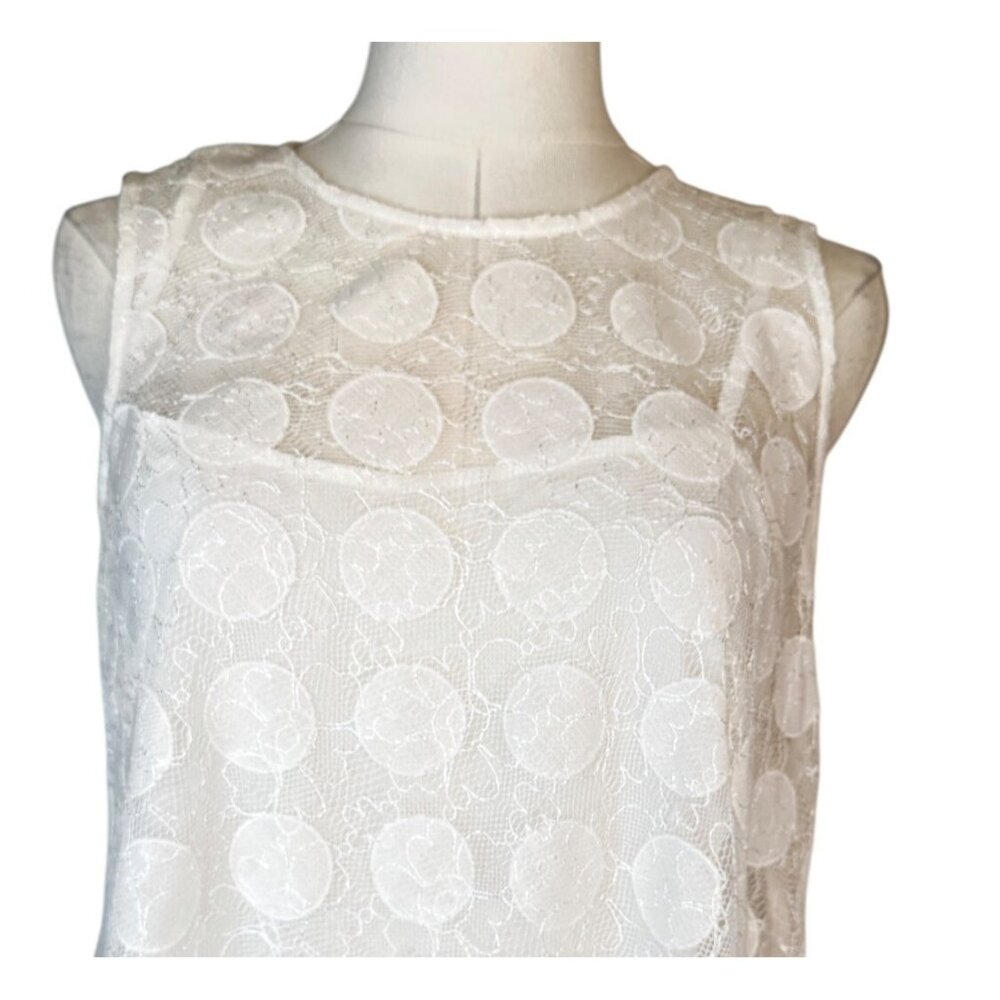 Donna Morgan Size 6 White Lace Polka Dot Sleeveless Shift Dress - Picture 6 of 15